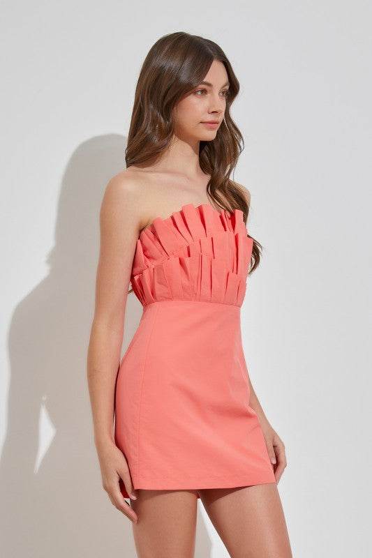 Do + Be Romantic Off Shoulder Sleeveless Ruffle Knee-Length Dress - Rosa Apparel