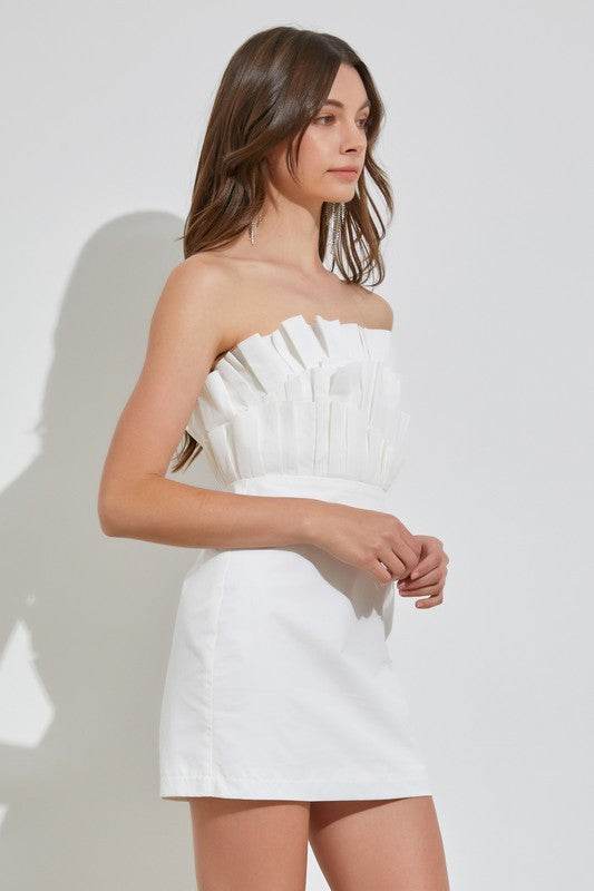 Do + Be Romantic Off Shoulder Sleeveless Ruffle Knee-Length Dress - Rosa Apparel