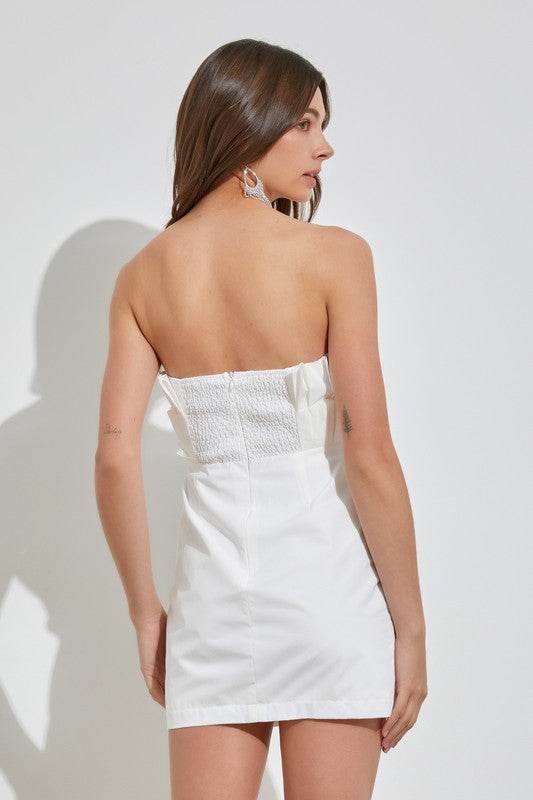 Do + Be Romantic Off Shoulder Sleeveless Ruffle Knee-Length Dress - Rosa Apparel