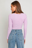 LE LIS Casual Long Sleeve Round Neck Ribbed Bodysuit - Rosa Apparel