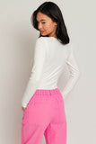 LE LIS Casual Long Sleeve Round Neck Ribbed Bodysuit - Rosa Apparel