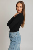 LE LIS Casual Long Sleeve Round Neck Ribbed Bodysuit - Rosa Apparel