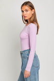 LE LIS Casual Long Sleeve Round Neck Ribbed Bodysuit - Rosa Apparel