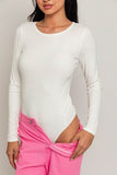 LE LIS Casual Long Sleeve Round Neck Ribbed Bodysuit - Rosa Apparel