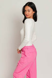 LE LIS Casual Long Sleeve Round Neck Ribbed Bodysuit - Rosa Apparel
