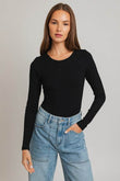 LE LIS Casual Long Sleeve Round Neck Ribbed Bodysuit - Rosa Apparel