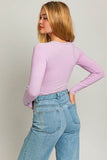 LE LIS Casual Long Sleeve Round Neck Ribbed Bodysuit - Rosa Apparel