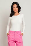 LE LIS Casual Long Sleeve Round Neck Ribbed Bodysuit - Rosa Apparel