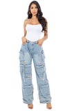 Woman Cargo Style Denim Pants By Claude - Rosa Apparel