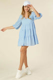 Lilou Gingham Checked Tiered Puff 3/4 Sleeves V-Neck Mini Dress - Rosa Apparel