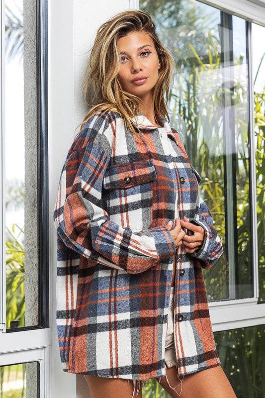 BiBi Plaid Flannel Textured With Big Checkered Point Shirt - Rosa Apparel