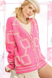 La Miel Reina Casual Oversized V-Neck Long Sleeves Knit Cardigan - Rosa Apparel