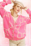 La Miel Reina Casual Oversized V-Neck Long Sleeves Knit Cardigan - Rosa Apparel