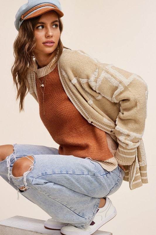 La Miel Reina Casual Oversized V-Neck Long Sleeves Knit Cardigan - Rosa Apparel
