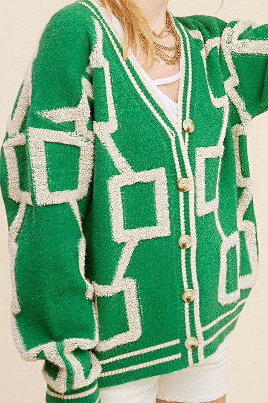 La Miel Reina Casual Oversized V-Neck Long Sleeves Knit Cardigan - Rosa Apparel