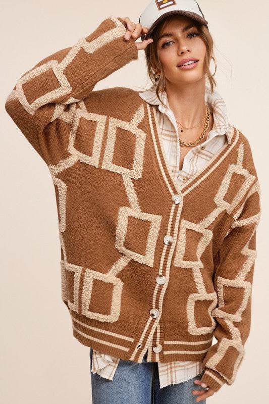 La Miel Reina Casual Oversized V-Neck Long Sleeves Knit Cardigan - Rosa Apparel