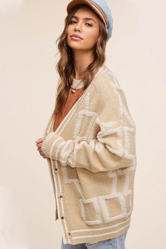 La Miel Reina Casual Oversized V-Neck Long Sleeves Knit Cardigan - Rosa Apparel