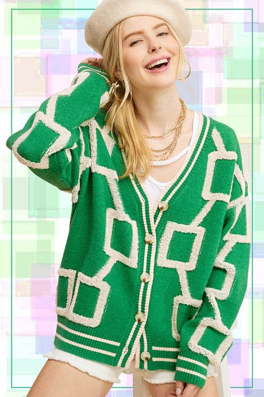 La Miel Reina Casual Oversized V-Neck Long Sleeves Knit Cardigan - Rosa Apparel