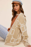 La Miel Reina Casual Oversized V-Neck Long Sleeves Knit Cardigan - Rosa Apparel