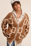 La Miel Reina Casual Oversized V-Neck Long Sleeves Knit Cardigan - Rosa Apparel
