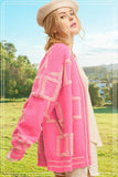 La Miel Reina Casual Oversized V-Neck Long Sleeves Knit Cardigan - Rosa Apparel