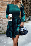 Miss Sparkling Long Sleeve Smocked Velvet Dress - Rosa Apparel