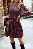 Miss Sparkling Long Sleeve Smocked Velvet Dress - Rosa Apparel