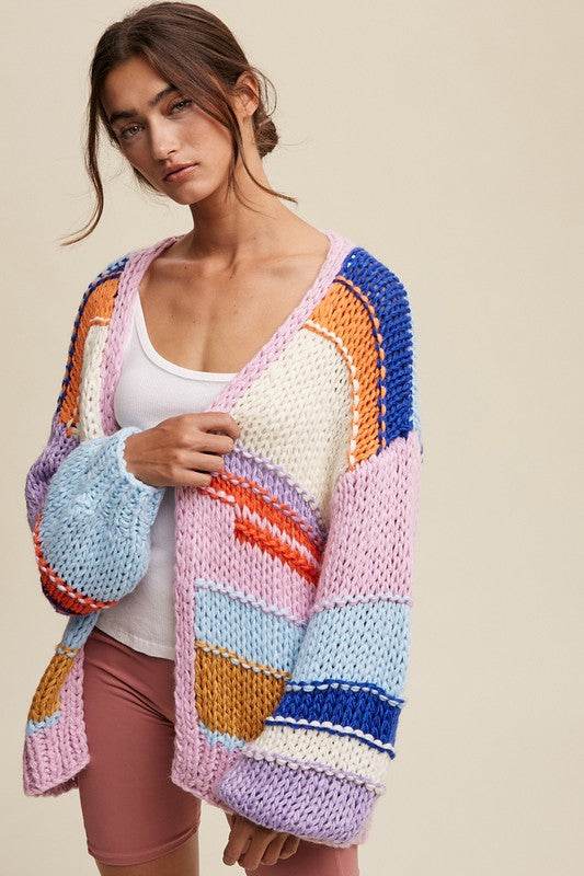 Listicle Hand Knit Multi Striped Cardigan - Rosa Apparel