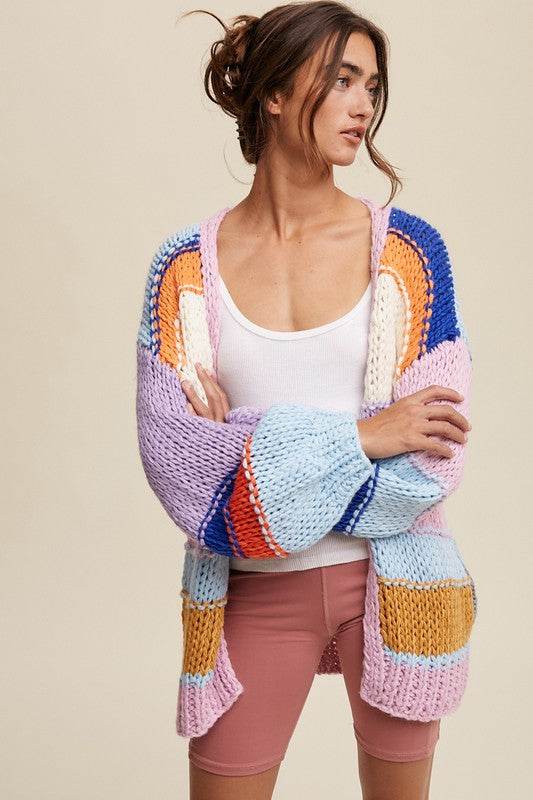 Listicle Hand Knit Multi Striped Cardigan - Rosa Apparel