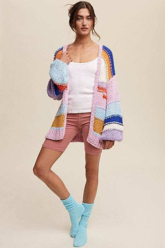 Listicle Hand Knit Multi Striped Cardigan - Rosa Apparel