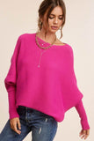La Miel Mae Cozy Ribbed Knit Boat Neck Bubble Sleeves Sweater - Rosa Apparel