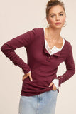La Miel Casual Leah Ribbed Round Neck Long Sleeves Top - Rosa Apparel