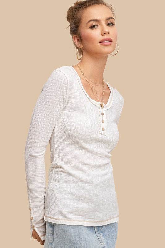 La Miel Casual Leah Ribbed Round Neck Long Sleeves Top - Rosa Apparel