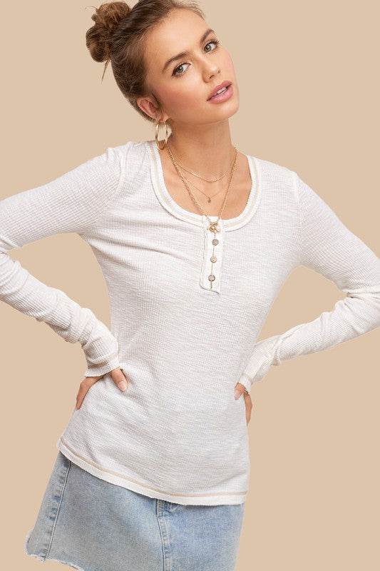 La Miel Casual Leah Ribbed Round Neck Long Sleeves Top - Rosa Apparel