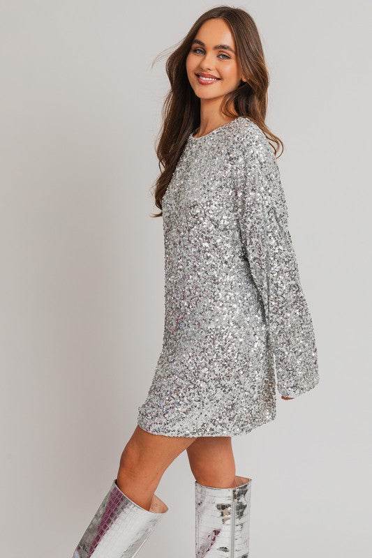 Le Lis Long Sleeve Sequin Mini Dress - Rosa Apparel
