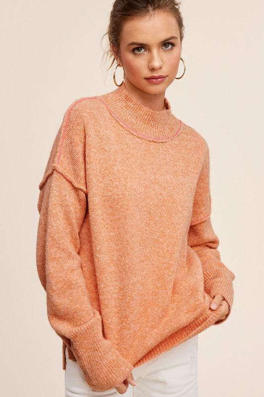 La Miel Ella Drop Shoulder Turtle Neck Long Sleeves Sweater - Rosa Apparel