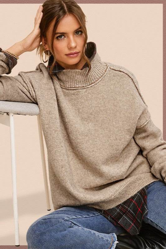 La Miel Ella Drop Shoulder Turtle Neck Long Sleeves Sweater - Rosa Apparel