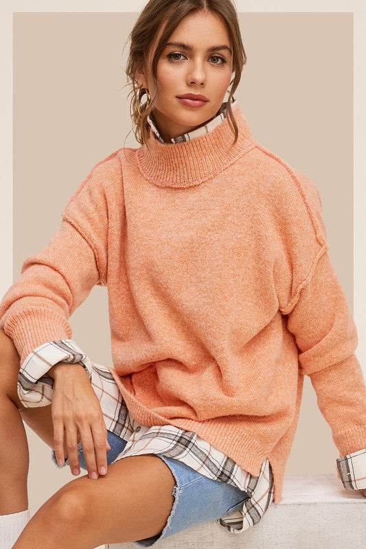 La Miel Ella Drop Shoulder Turtle Neck Long Sleeves Sweater - Rosa Apparel