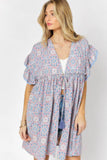 Davi & Dani Printed Short Sleeve Ruffle Kimono - Rosa Apparel
