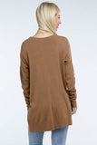 Zenana Hi-Low Hem Front Seam V-Neck Sweater - Rosa Apparel