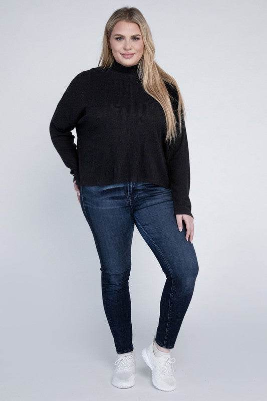 Ambiance Plus Drop Shoulder Long Sleeve Mock Neckline Sweater - Rosa Apparel