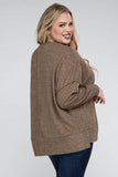 Zenana Plus Brushed Melange Drop Shoulder Sweater - Rosa Apparel