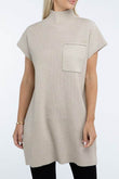 Zenana Mock Neck Short Sleeve Sweater Mini Dress with Pocket - Rosa Apparel