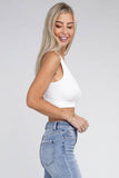 Zenana Sporty Ribbed Cropped Racerback V-Neck Sleeveless Tank Top - Rosa Apparel
