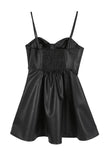 Lilou Vegan Leather Bustier Sleeveless Spaghetti Straps Mini Dress - Rosa Apparel