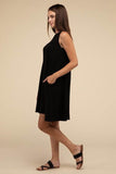 Zenana Sleeveless Flared Dress with Side Pockets - Rosa Apparel