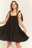 Jade By Jane Loose Square Neck Ruffle Hem Tie Straps Mini Dress - Rosa Apparel