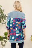 Celeste Full Size Side Slit Flower Print Long Sleeve Top - Rosa Apparel
