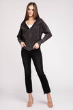 Zenana Acid Wash Cotton Waffle Hooded Zip-Up Jacket - Rosa Apparel