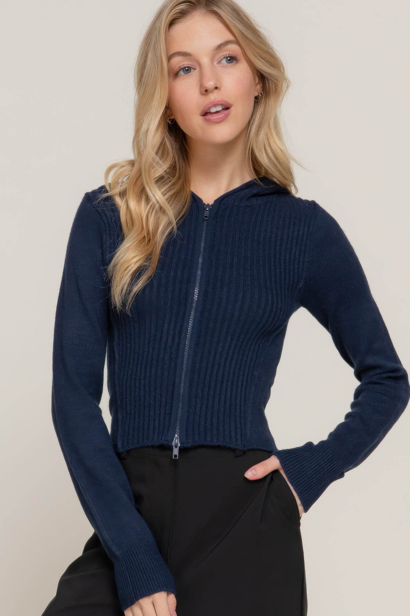 2-Way Zip Closure Cropped Hoodie - Rosa Apparel